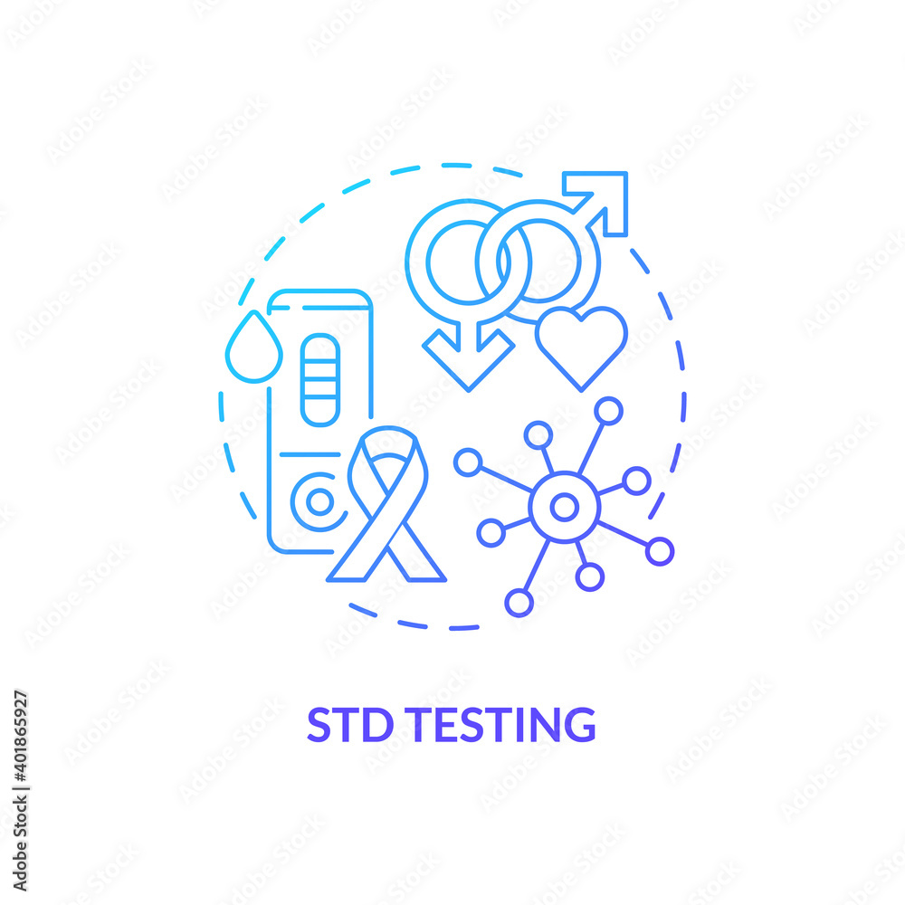 STD testing concept icon. Top testing category idea thin line illustration. Blood, urine samples and swabs. Physical exams. Viral infections. Vector isolated outline RGB color drawing STD testing concept icon. Top testing category idea thin line illustration. Blood, urine samples and swabs. Physical exams. Viral infections. Vector isolated outline RGB color drawing