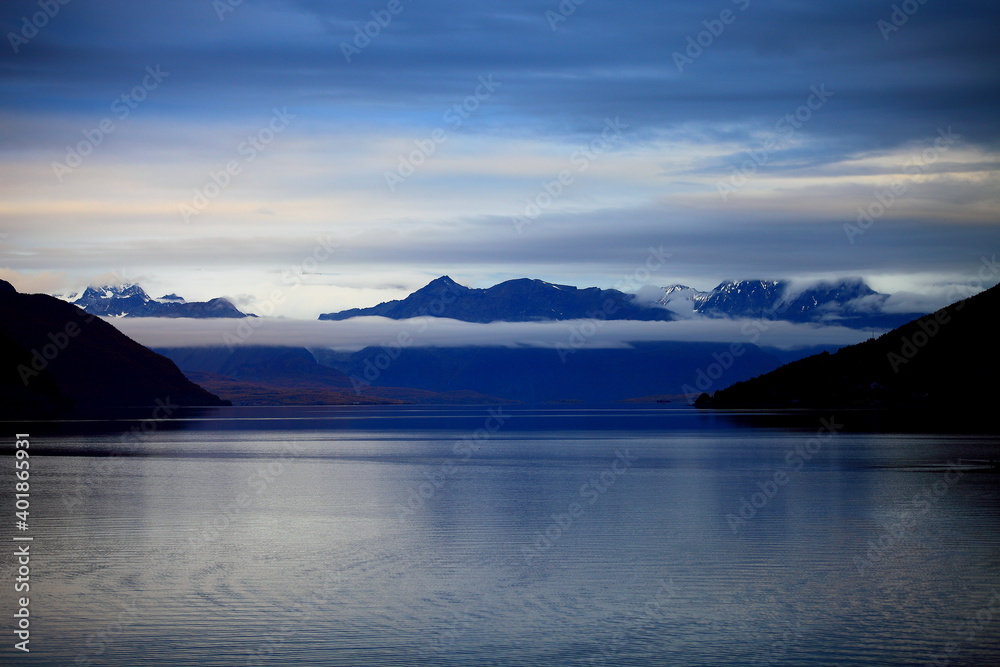 view of the fjord and mountains in northern Norway