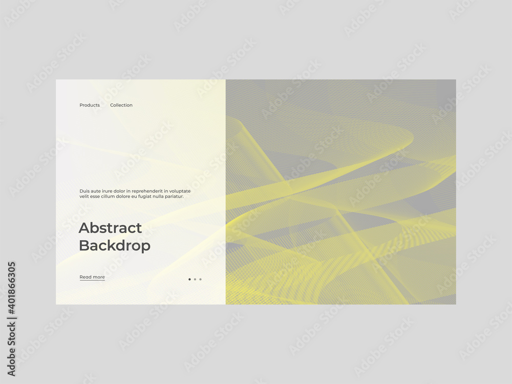 Homepage design with abstract illustration. Linear geometric ornament. Yellow and gray palette of 2021. Creative stylish texture. EPS10 vector.