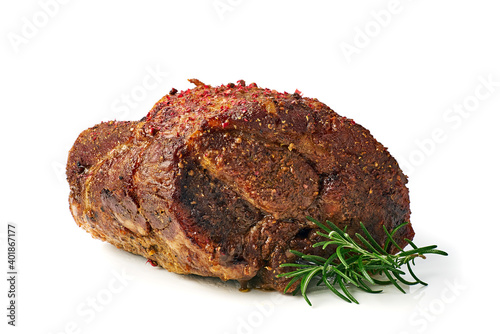 Roasted pork shoulder with seasoning on white