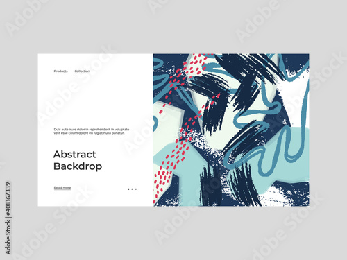 Homepage design with abstract illustration. Colorful geometric and hand drawn shapes  textures. Decorative wallpaper  backdrop. EPS10 vector.