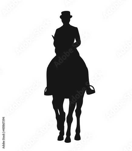 Dressage horse and athlete front view, vector silhouette
