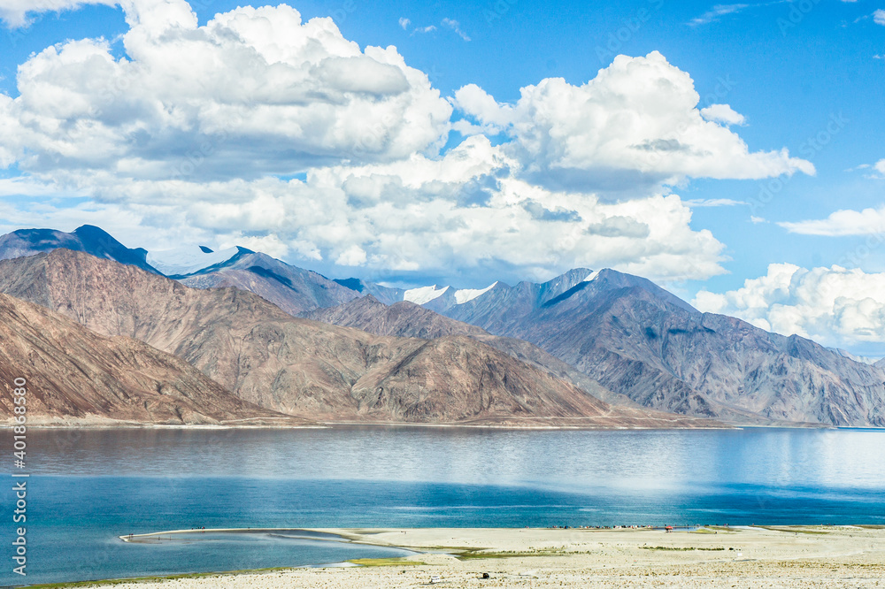 Lake Bangong, Ladakh, border with China, Panoramas of the Himalayas, North India, Zanskar, Tibet,  lake in the mountains