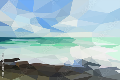 nautical background polygonal sea with waves and stones