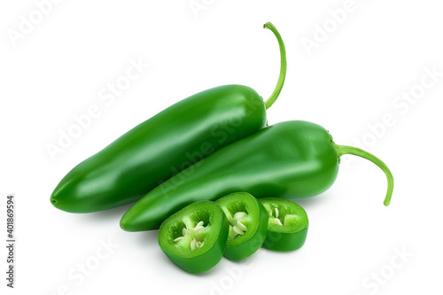 jalapeno peppers isolated on white background. Green chili pepper with clipping path and full depth of field. photo