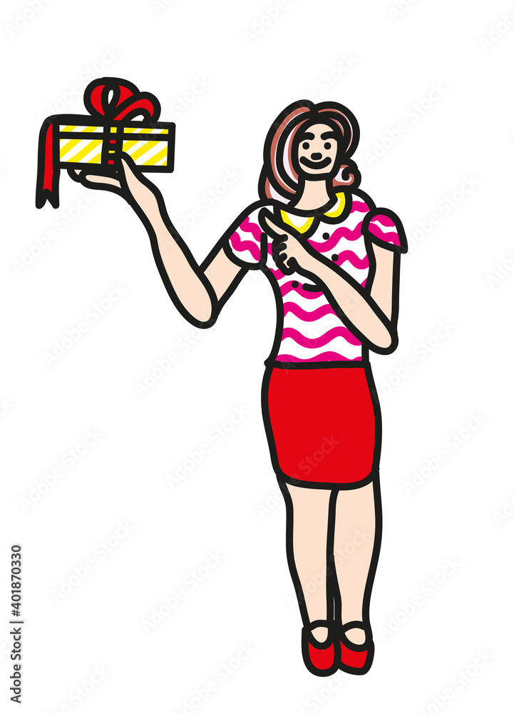 illustration of woman with Christmas gift.
Smiling woman holding christmas present with red bow. illustration of woman with Christmas gift.
Smiling woman holding christmas present with red bow.