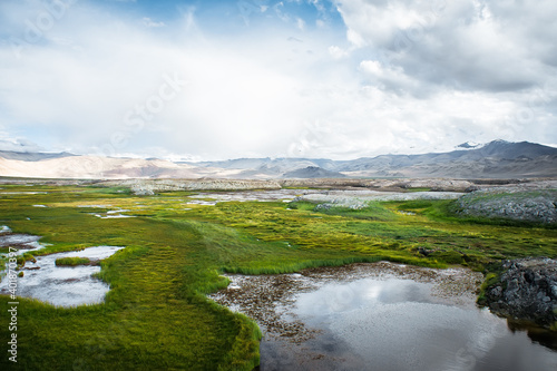 landscape with river and mountains, Panoramas of the Himalayas, North India, Ladakh and Kashmir, Zanskar, Tibet and the Tibetan plateau