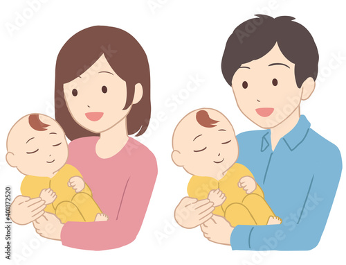 赤ちゃんと親　笑顔(線無し)