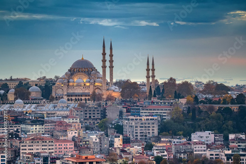 The beautiful twilight view on Süleymaniye Mosquei Istanbul, Turkey