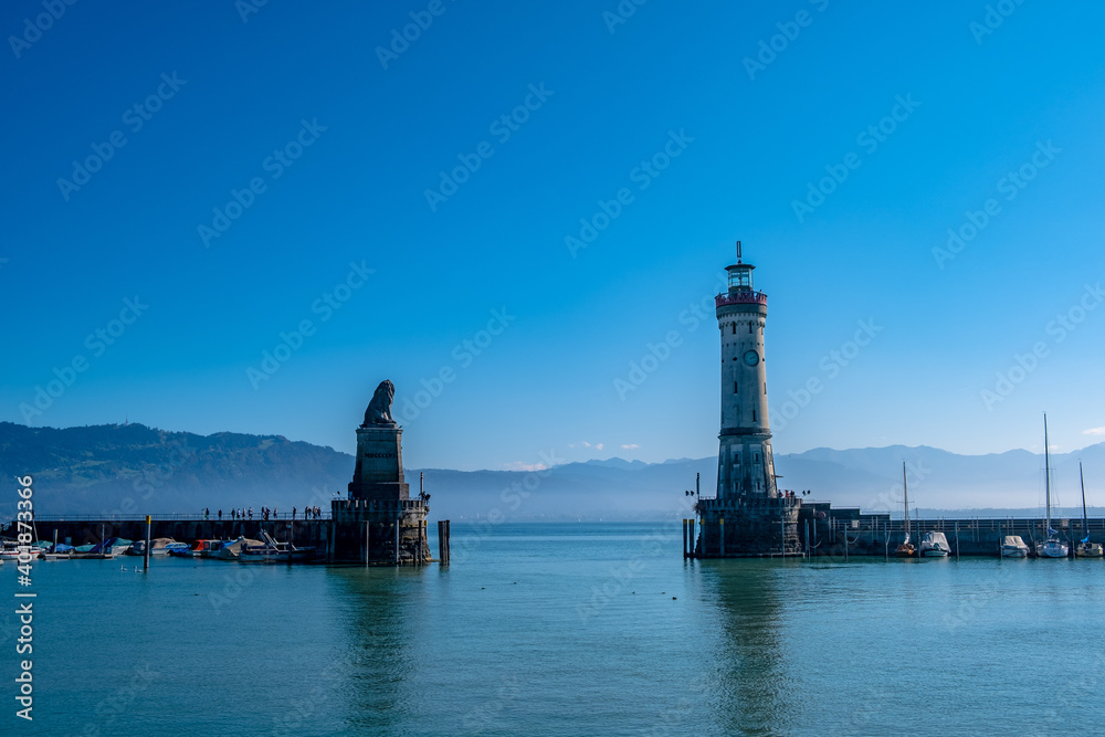 Seascape With Lighthouse In Harbor Of Lindau In Lake Constance - Germany