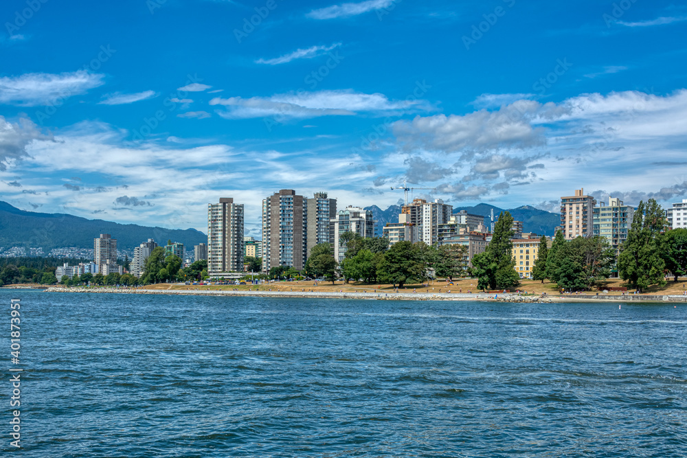 View on west part of Vancouver downtown with cloudy sky background