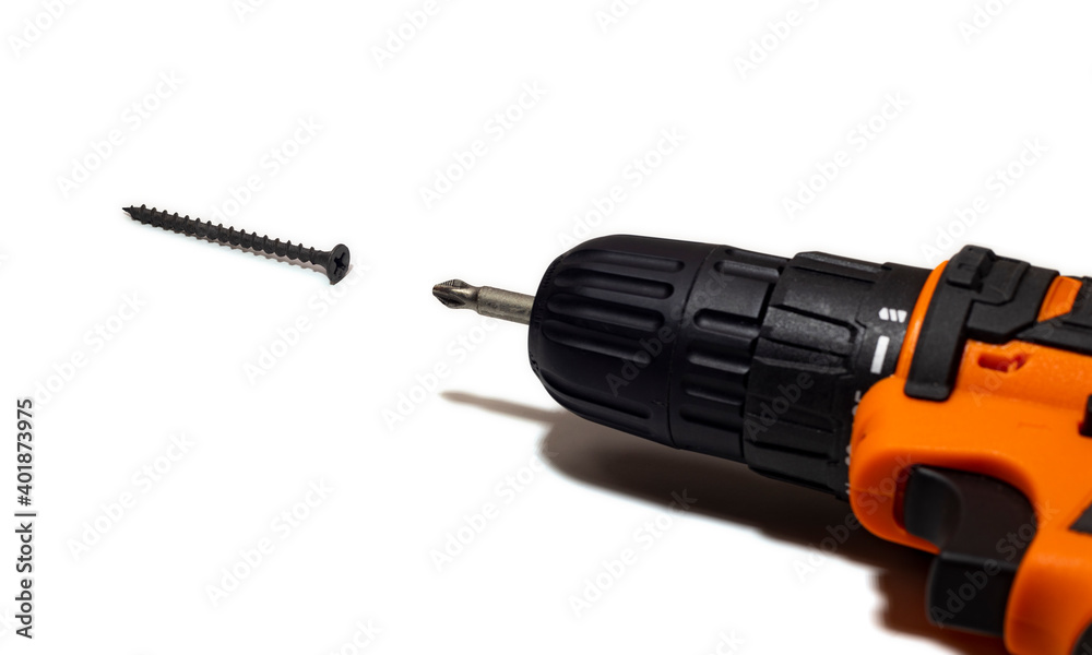 Drill bit and self-tapping screw on white background, isolated Drill bit and self-tapping screw on white background, isolated