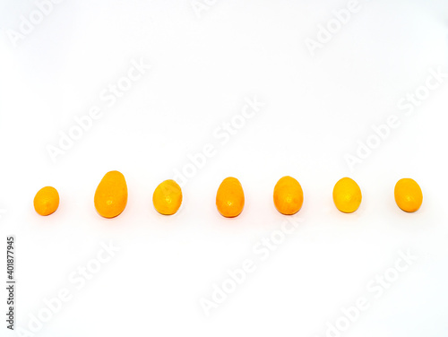 organic kumquat is the smallest fruit of the citrus family  vitamin C. With white background