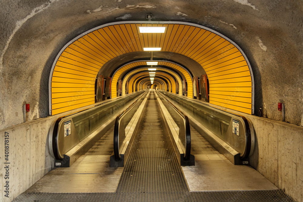 Tunnel under Ischgl for pedestrians with escalator.