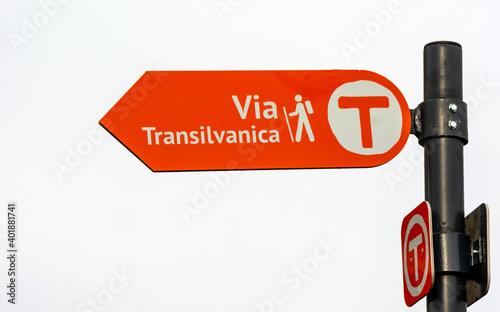 Via Transilvanica tourist indicator in Romania photo