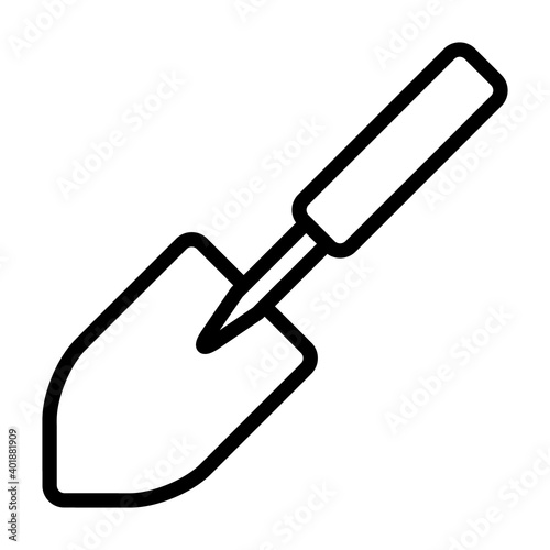 Small garden hand trowel for gardening line art vector icon for apps and websites