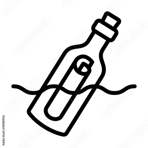 Message in a bottle floating in water line art vector icon for apps and websites