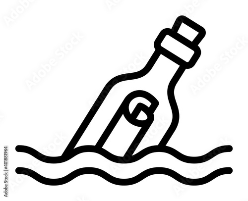 Message in a bottle floating and partially submerged in water line art vector icon for apps and websites