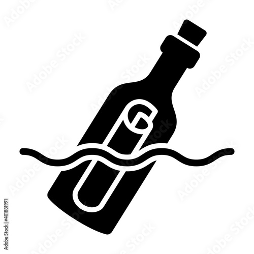 Message in a bottle floating in water flat vector icon for apps and websites
