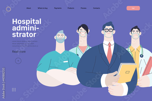 Medical insurance illustration -hospital administrator -modern flat vector concept digital illustration - a male hospital administrator with a team of doctors concept, medical office or laboratory