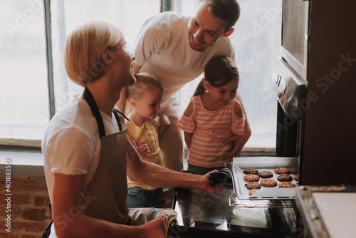 Lgbt family on kitchen