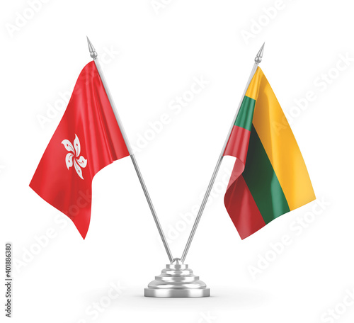 Lithuania and Hong Kong table flags isolated on white 3D rendering photo