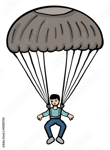 Man with parachute, illustration, vector on a white background.