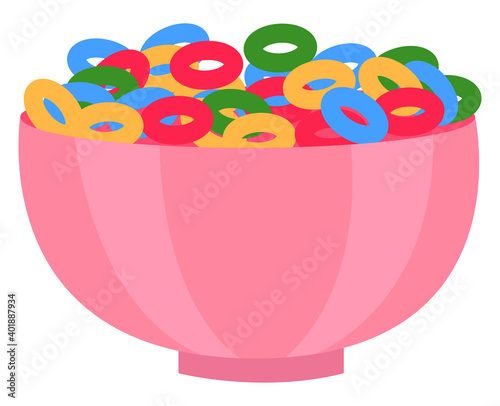 Corn flakes in a bowl, illustration, vector on a white background.