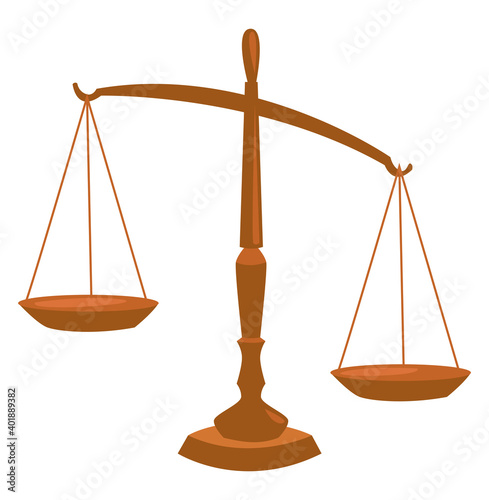 Judical golden scale, illustration, vector on a white background.