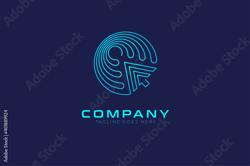 initial C Arrow Logo, blue linear line Letter C  and arrow combination, usable for business and technology logos, flat design logo template, vector illustration