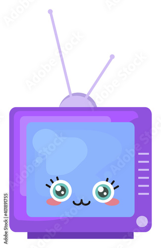 Cute purple tv, illustration, vector on a white background.