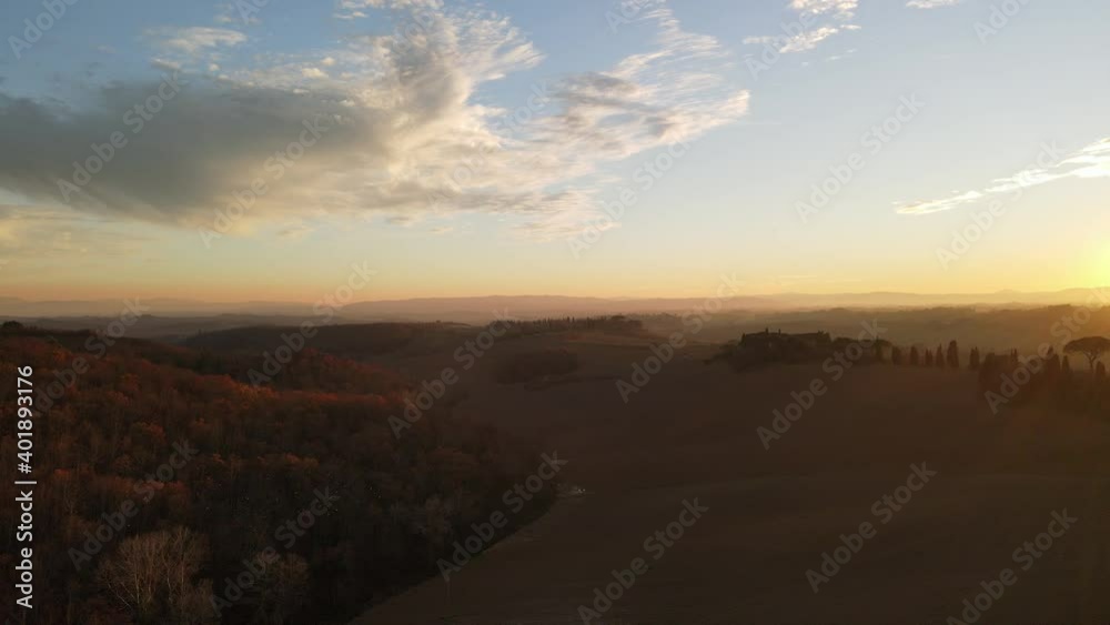 Scenic winter sunset in countryside. Aerial view Scenic winter sunset in countryside. Aerial view
