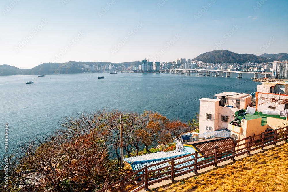 Panorama view of Huinnyeoul Culture Village and sea in Busan, Korea Panorama view of Huinnyeoul Culture Village and sea in Busan, Korea