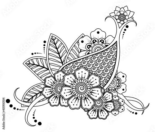 Mehndi flower decoration in ethnic oriental, indian style. doodle ornament. outline hand draw illustration. coloring book page.