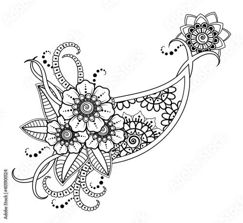 Mehndi flower decoration in ethnic oriental, indian style. doodle ornament. outline hand draw illustration. coloring book page.