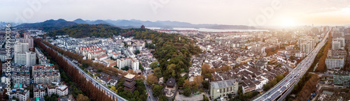 Aerial photography of Hangzhou urban architectural landscape..