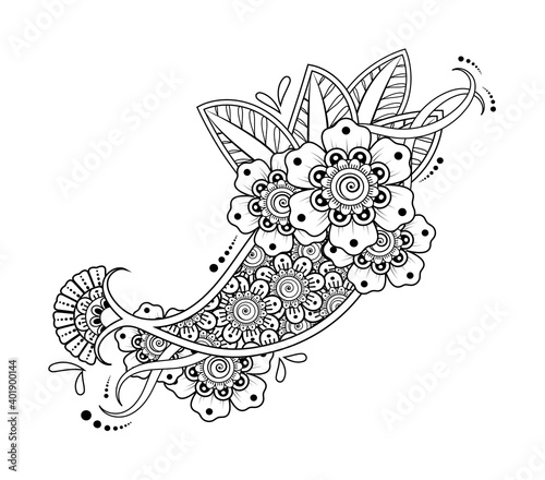 Mehndi flower decoration in ethnic oriental, indian style. doodle ornament. outline hand draw illustration. coloring book page.