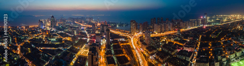 Aerial photography of night view of Qingdao, China..