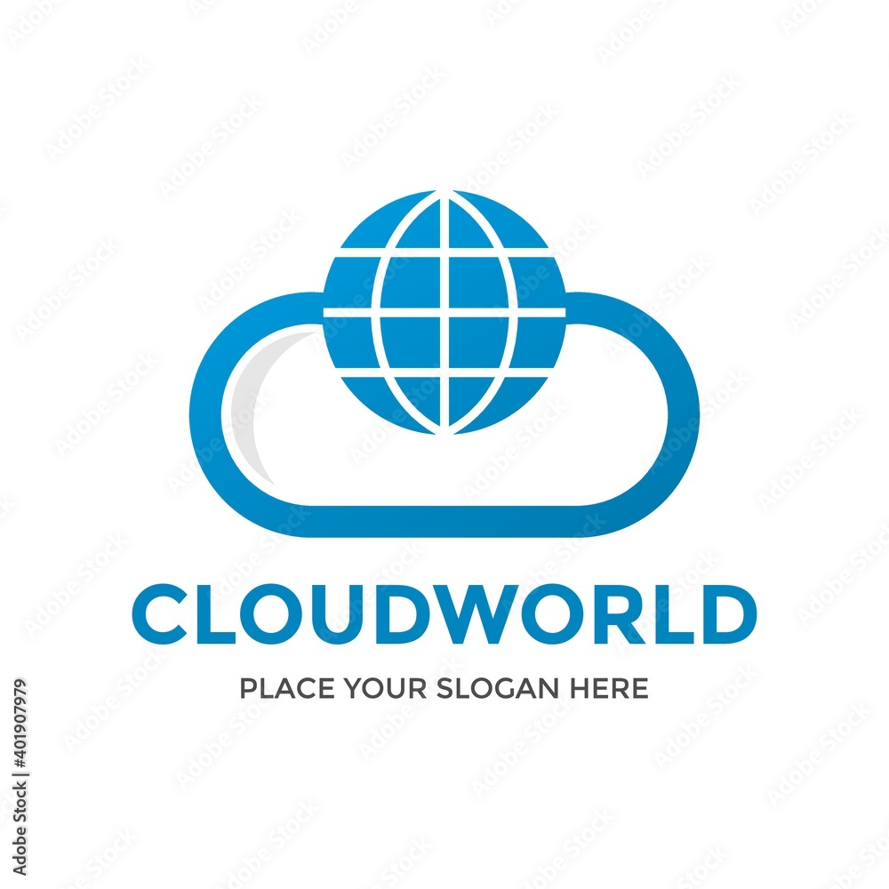 Cloud world vector logo template. This design use globe symbol. Suitable for technology.