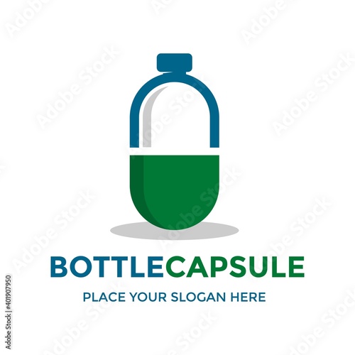 Bottle capsule vector logo template. This design use medicine symbol. Suitable for health.