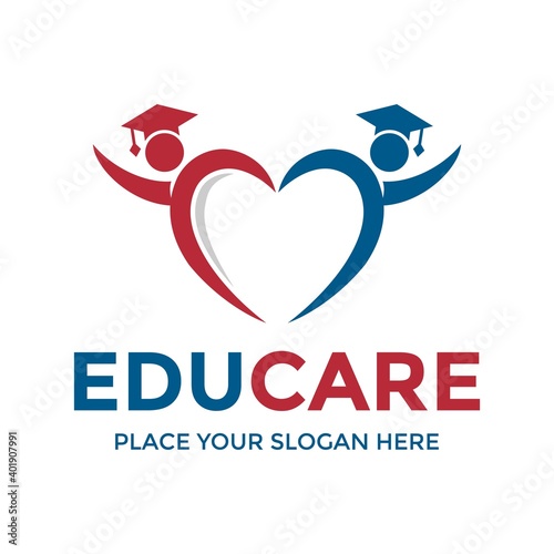 Education care vector logo template. This design use hart symbol. Suitable for school and learning.
