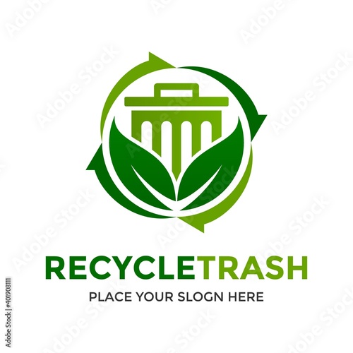 Recycle trash vector logo template. This design use leaf symbol. Suitable for envireonment.