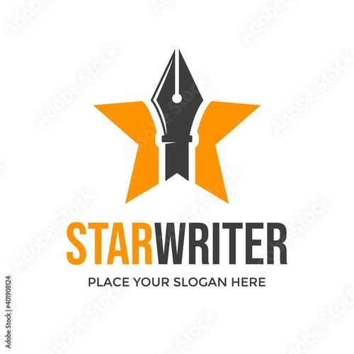 Star writer vector logo template. This design use pen symbol. Suitable for author.