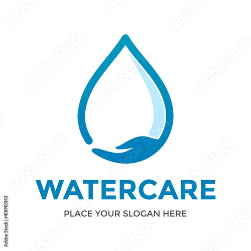 Water care vector logo template. This design use hand symbol. Suitable for nature.