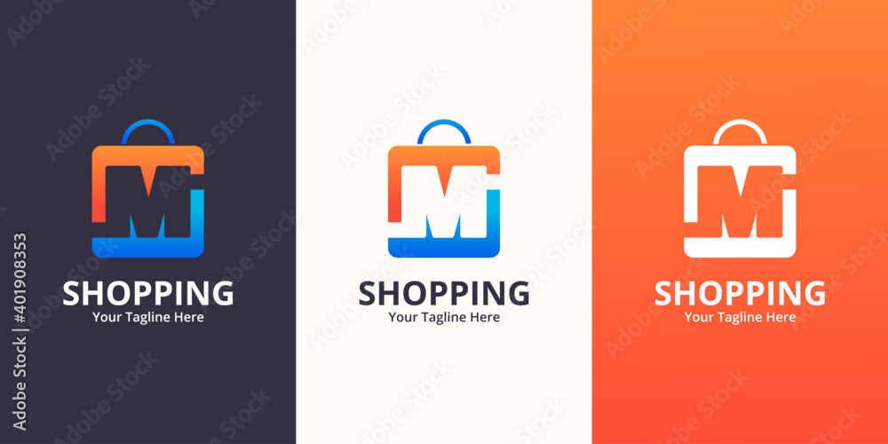 Initial M Shop Logo designs Template. Illustration vector graphic of letter and shop bag combination logo design concept. Perfect for Ecommerce,sale, discount or store web element. Company emblem Initial M Shop Logo designs Template. Illustration vector graphic of letter and shop bag combination logo design concept. Perfect for Ecommerce,sale, discount or store web element. Company emblem