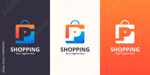 Initial  P Shop Logo designs Template. Illustration vector graphic of  letter and shop bag combination logo design concept. Perfect for Ecommerce,sale, discount or store web element. Company emblem