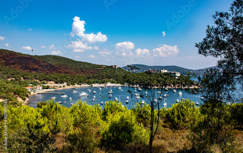 Fototapeta Naklejka Na Ścianę i Meble -  A wonderful photo of the boats sailing softly in the Marmara Sea on a beautiful and peaceful day.