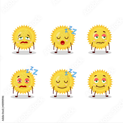 Cartoon character of bright sun with sleepy expression