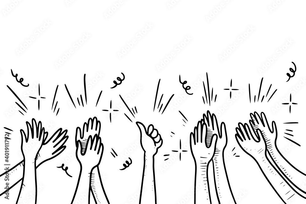 Hand Drawn sketch style of applause, thumbs up gesture. Human hands clapping ovation. on doodle style, vector illustration. Hand Drawn sketch style of applause, thumbs up gesture. Human hands clapping ovation. on doodle style, vector illustration.