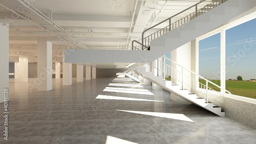 3d rendering of empty space in a building